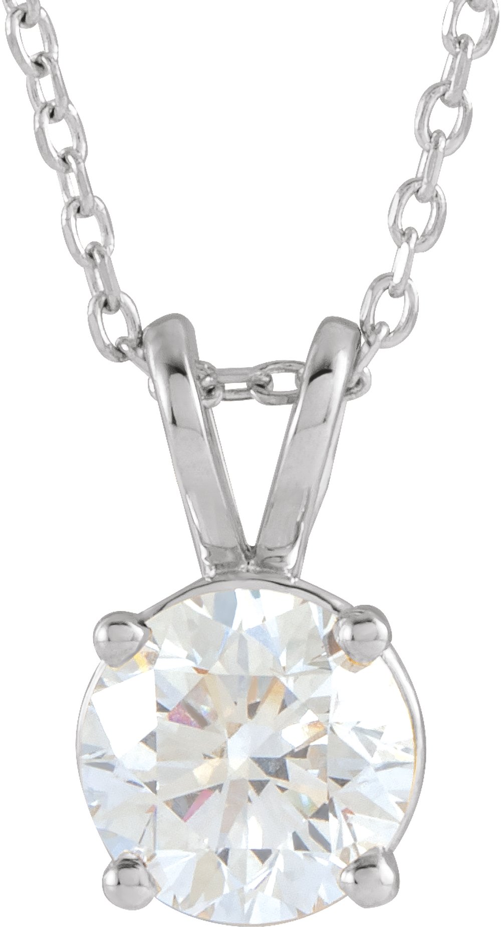 14K White 1 CT Lab-Grown Diamond Solitaire 16-18" Necklace