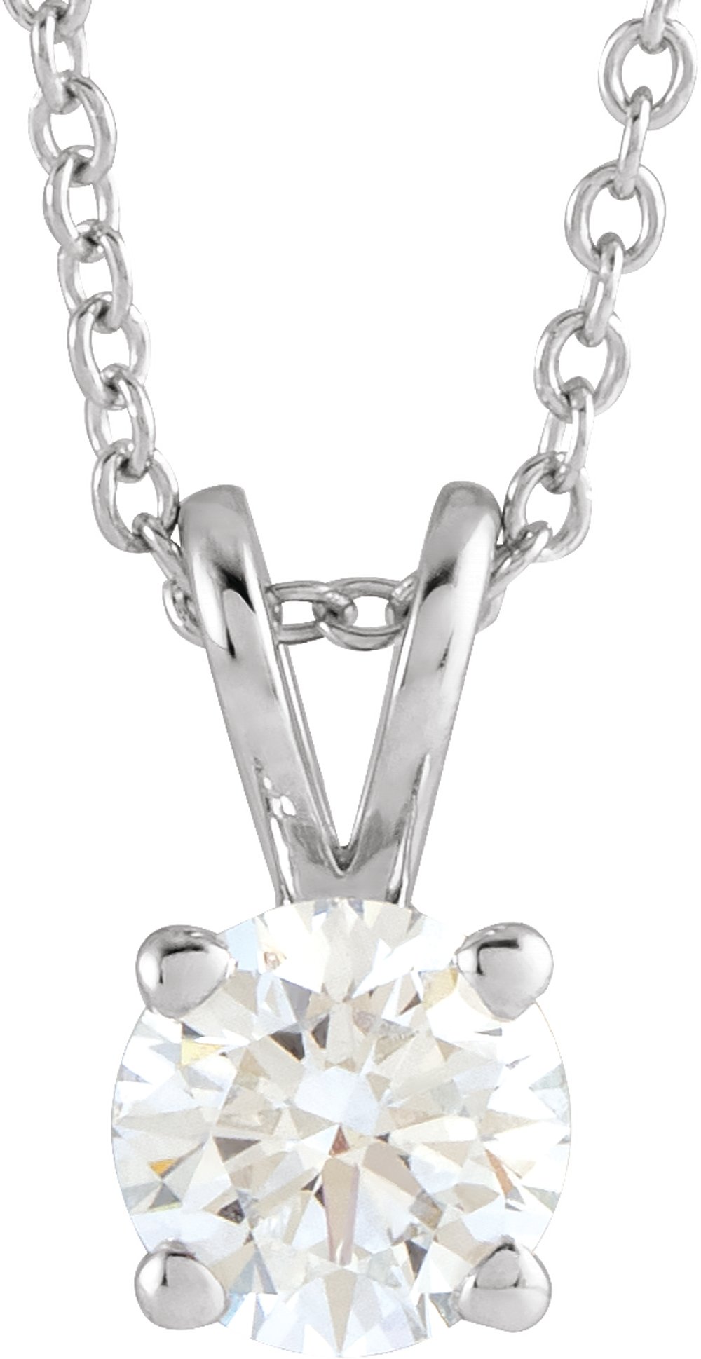 14K White Gold 5/8 CT Lab-Grown Diamond Solitaire 16-18" Necklace