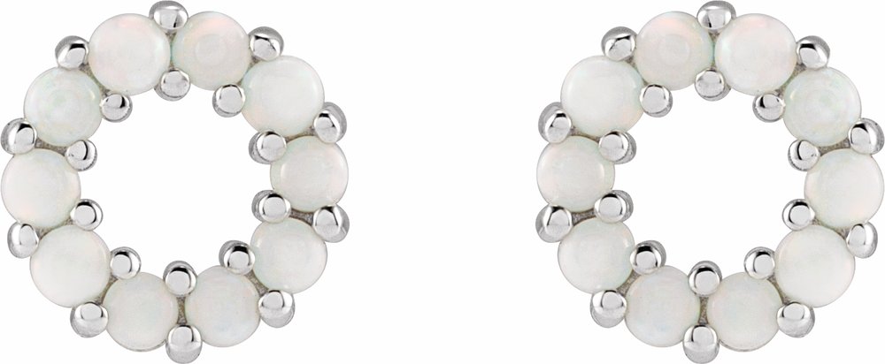 14K White Natural White Opal Cabochon Earrings