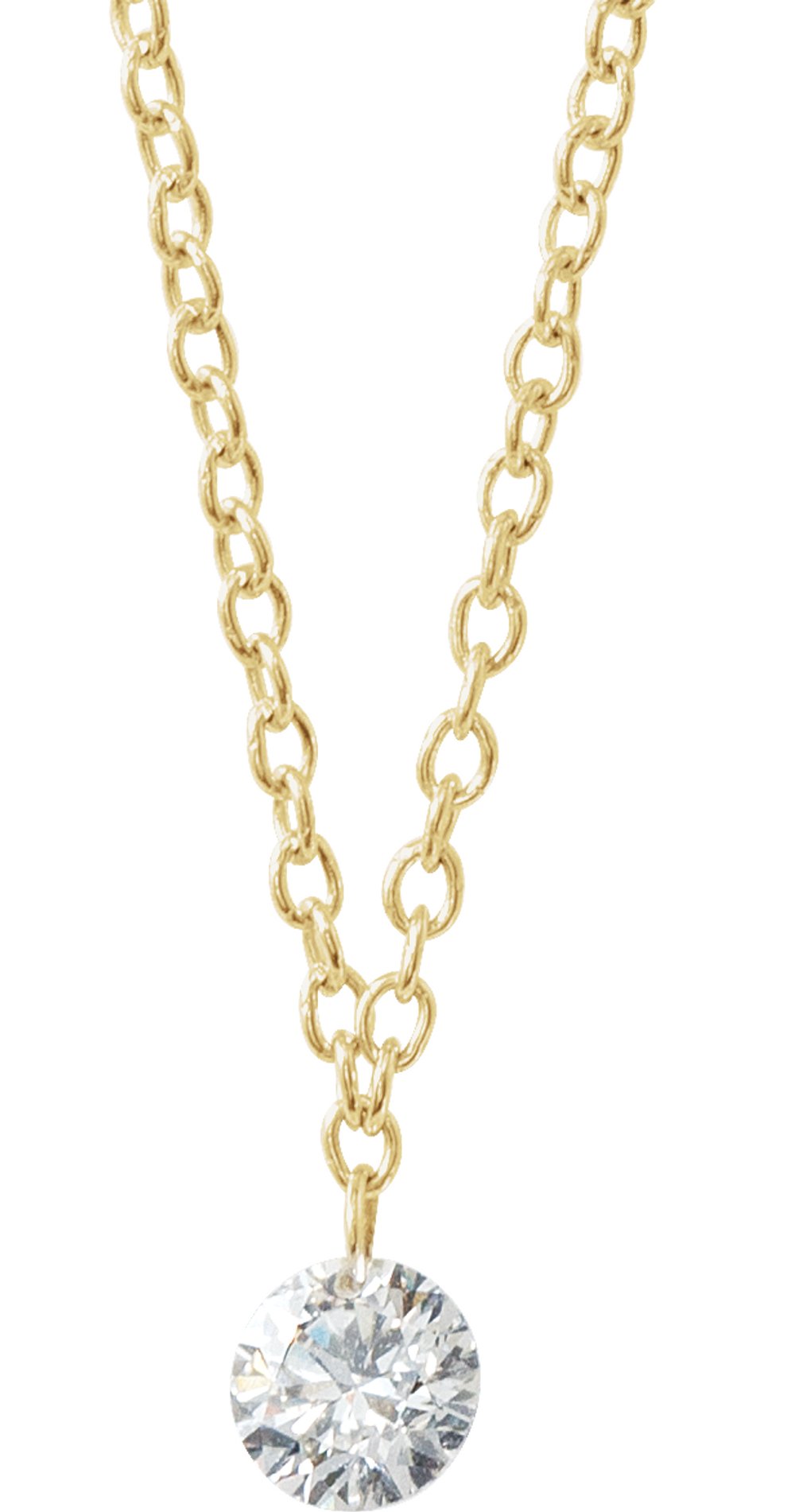 14K Yellow Gold 1/6 CT Drilled Natural Diamond Solitaire 16-18" Necklace