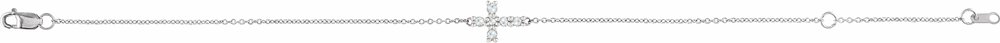 Sterling Silver 1/8 CTW Rose-Cut Natural Diamond Sideways Cross 6 1/2-7 1/2" Bracelet