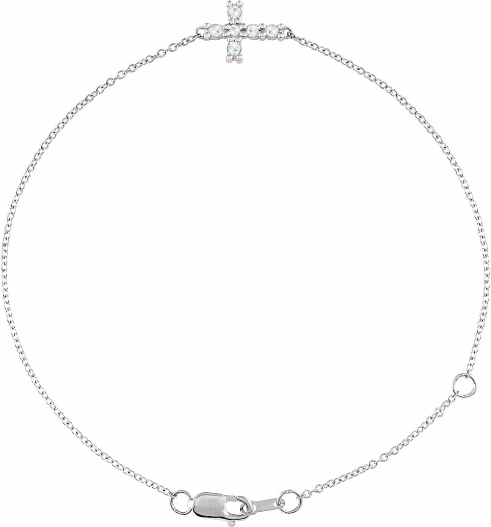 Sterling Silver 1/8 CTW Rose-Cut Natural Diamond Sideways Cross 6 1/2-7 1/2" Bracelet