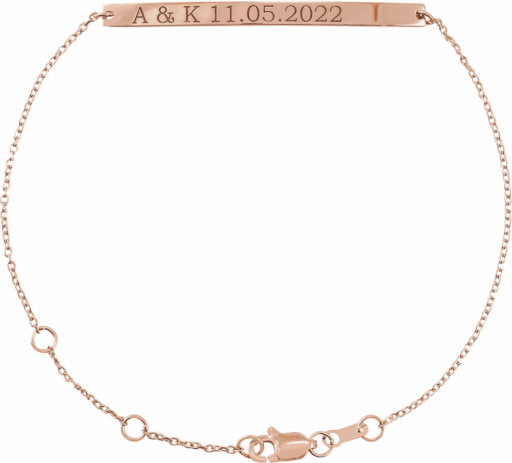 14K Rose Gold Engravable Skinny Bar 6 1/2-7 1/2" Bracelet