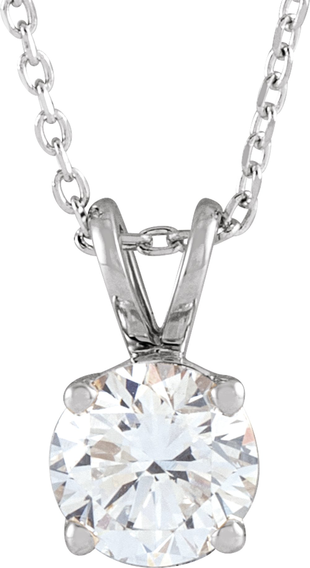 14K White 7/8 CT Lab-Grown Diamond Solitaire 16-18" Necklace