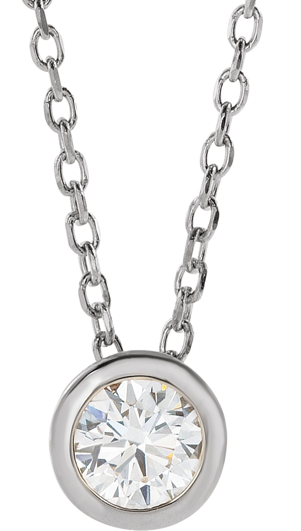 14K White Gold 1/4 CT Lab-Grown Diamond Bezel-Set 16-18" Necklace