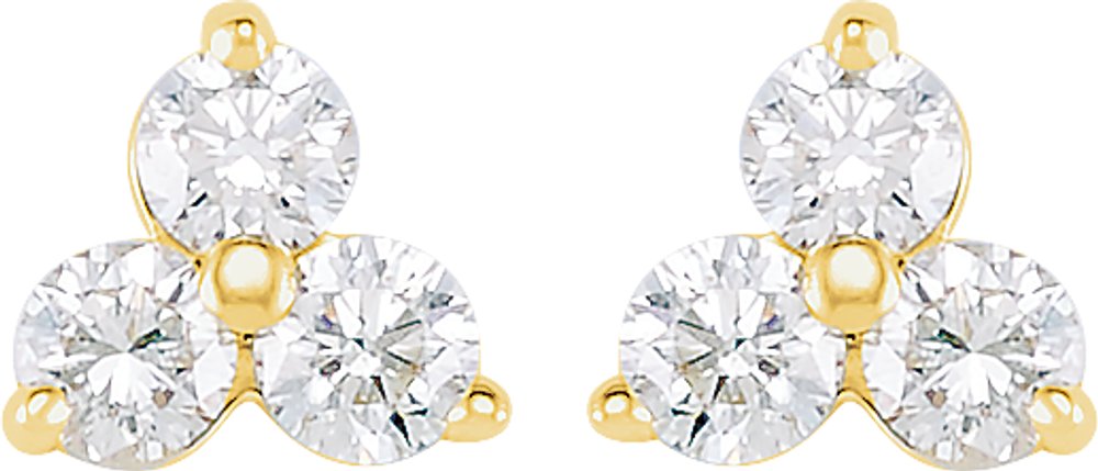 14K Yellow 1/3 CTW Natural Diamond Three-Stone Stud Earrings