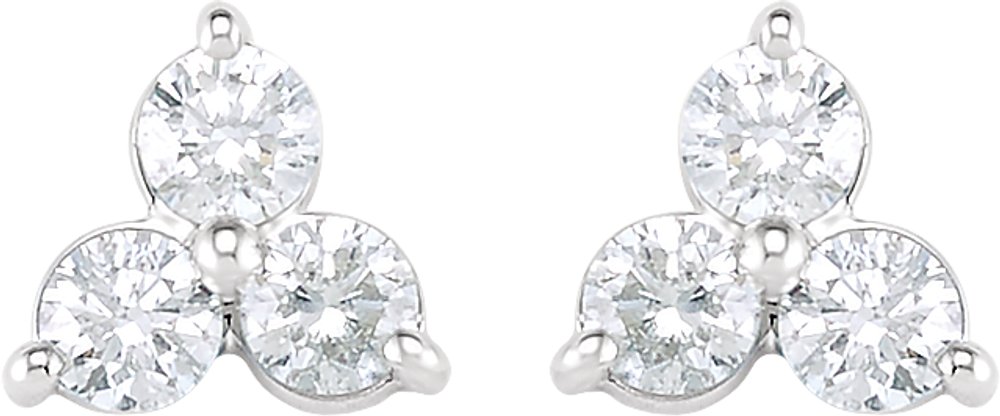 14K White Gold 1 CTW Natural Diamond Three-Stone Stud Earrings