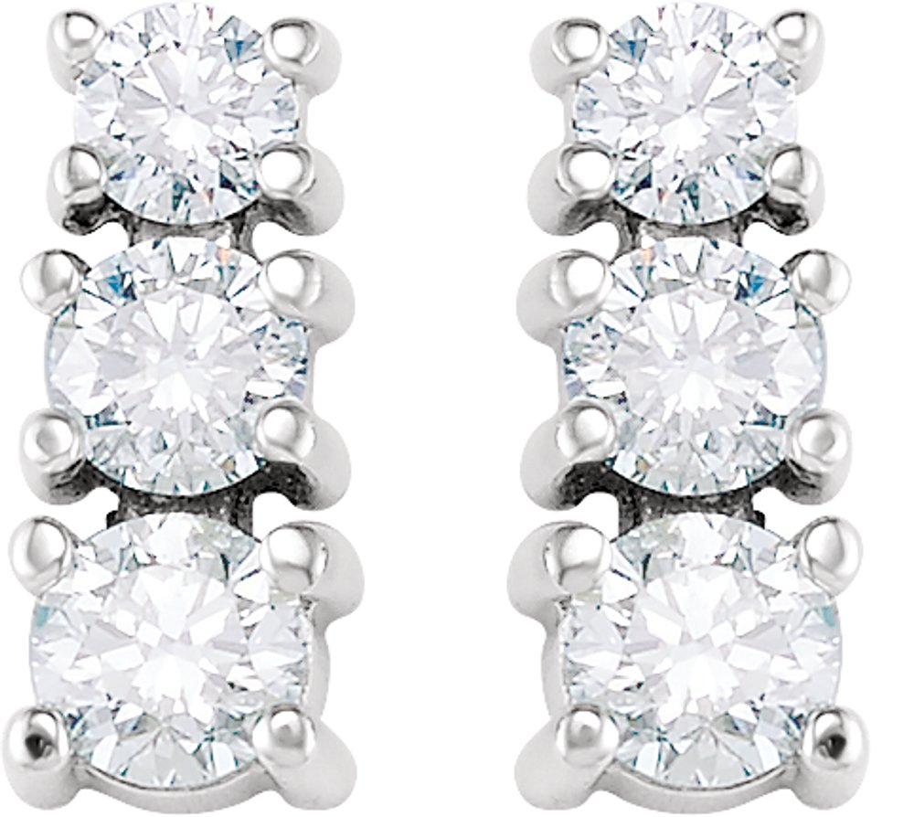 14K White Gold 7/8 CTW Natural Diamond Three-Stone Earrings
