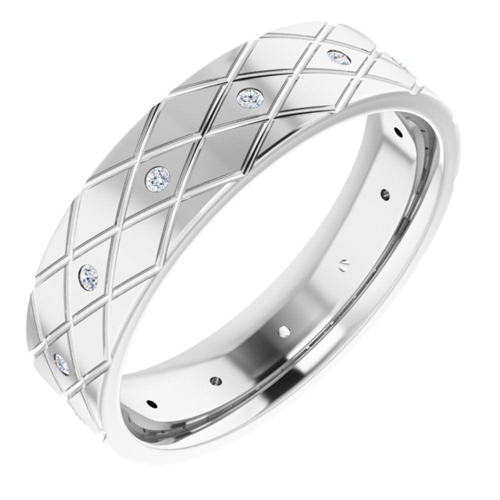 14K White 1/8 CTW Natural Diamond Accented Patterned Band