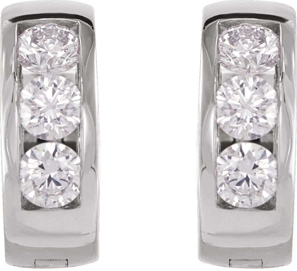 14K White 1/5 CTW Natural Diamond 10 mm Hinged Hoop Earrings