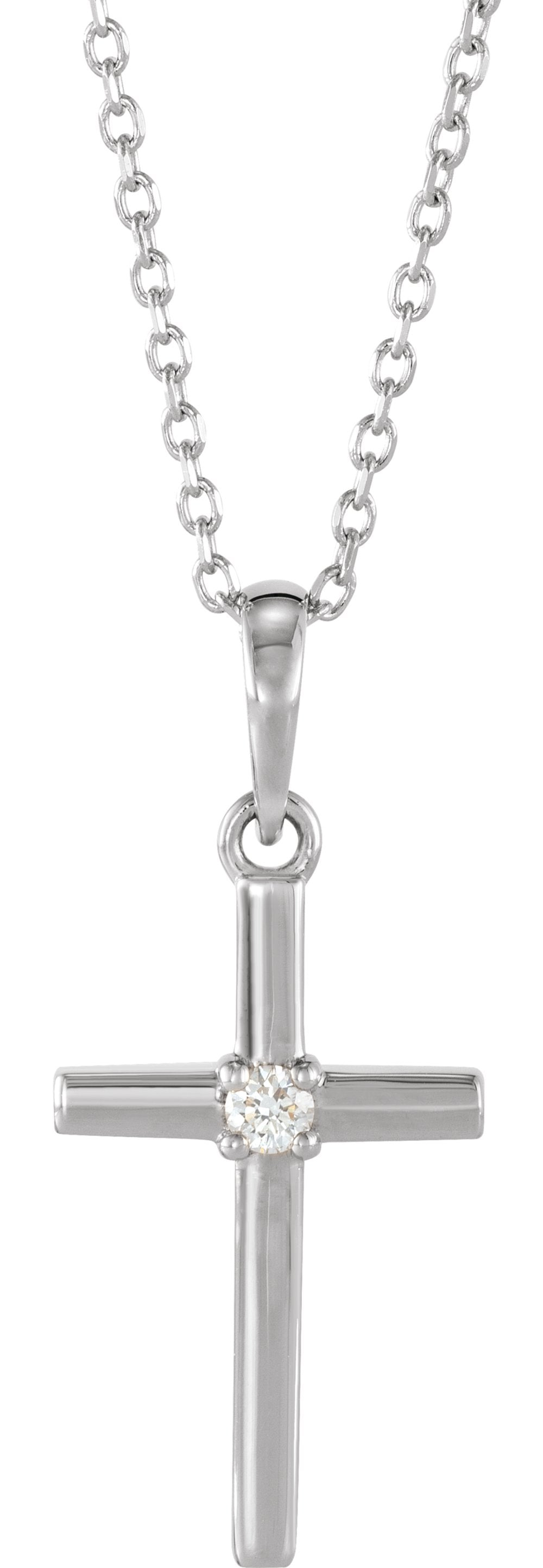 Sterling Silver .03 CT Natural Diamond Cross 16-18" Necklace