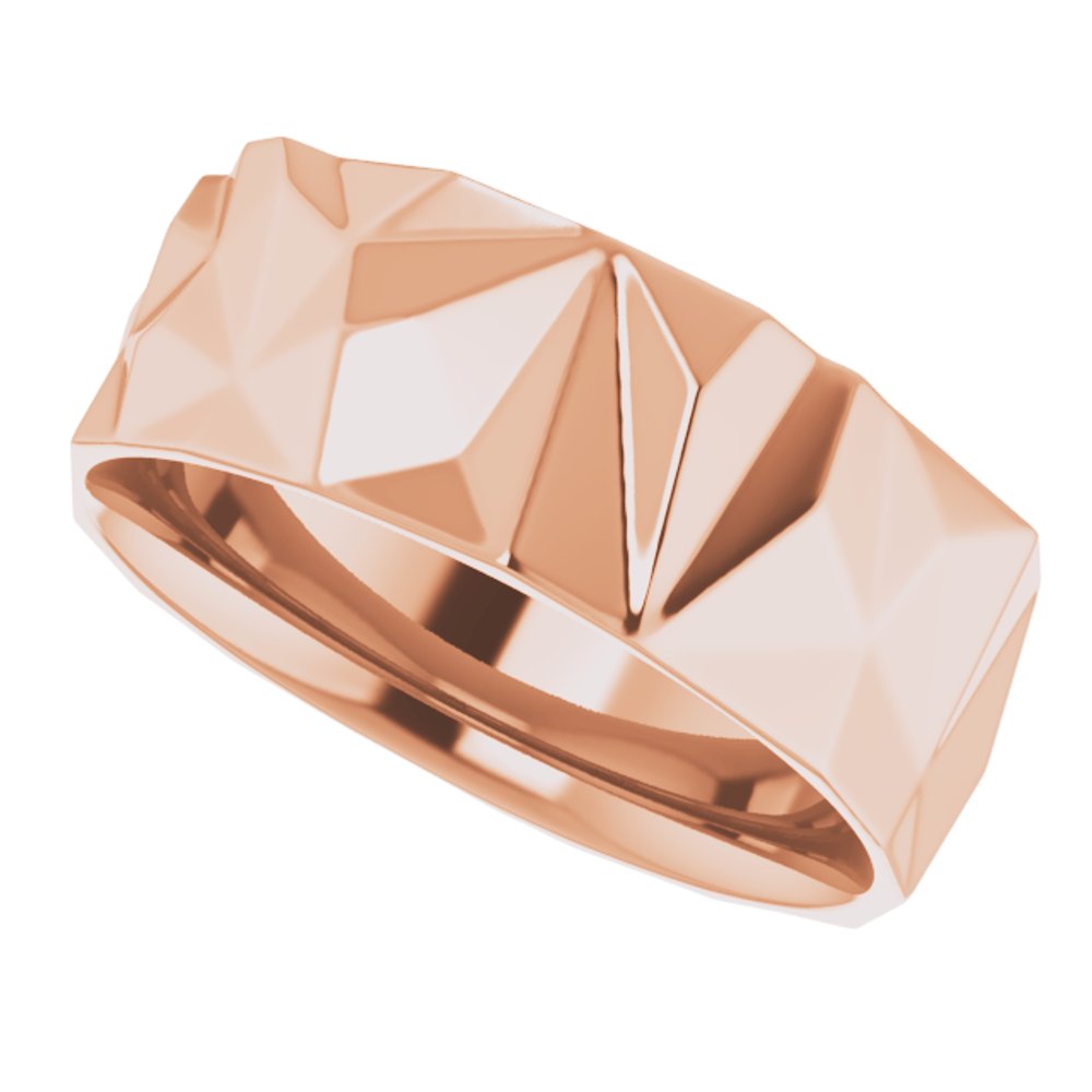 10K Rose Gold 8 mm Geometric Comfort-Fit Flat Band Size 10.5