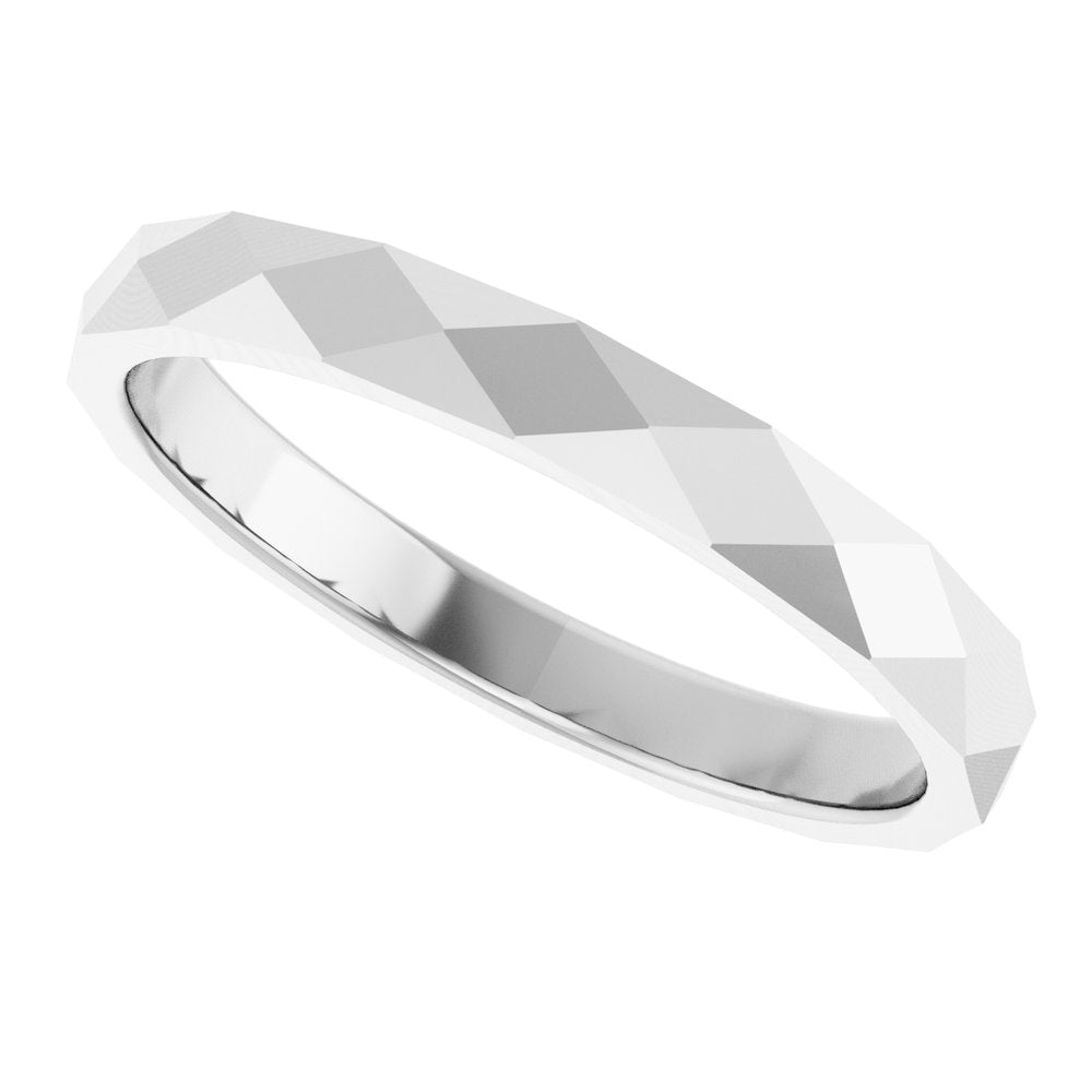 10K White Gold 2.5 mm Geometric Faceted Flat Band Size 7