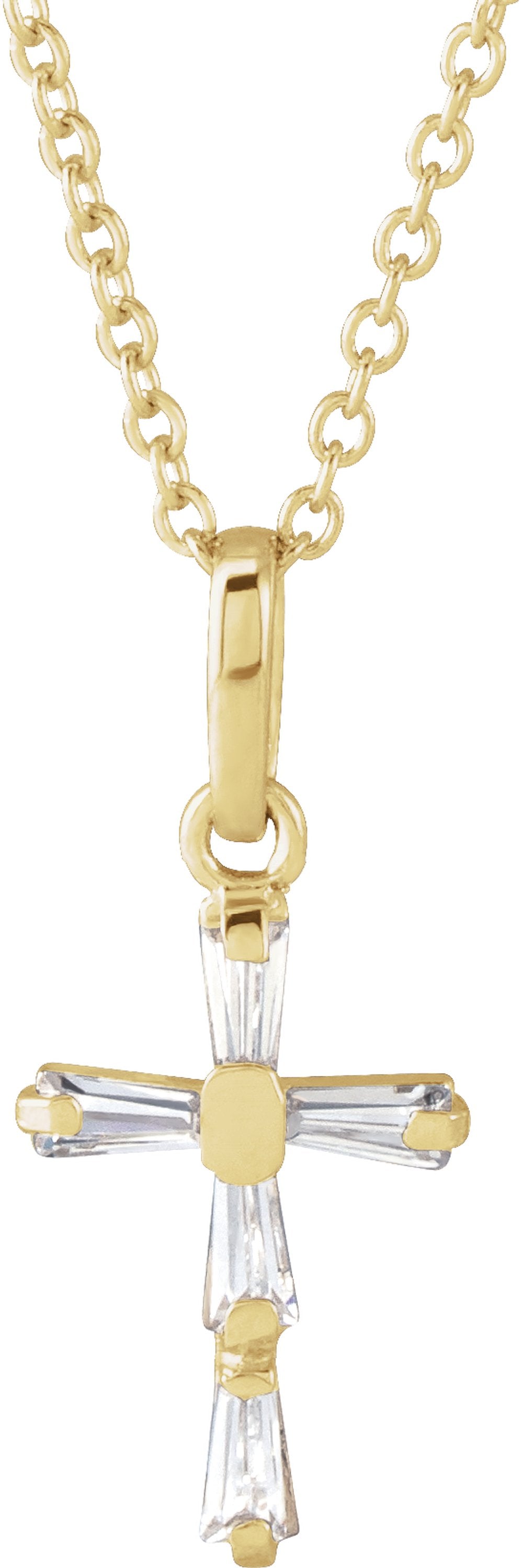 14K Yellow Imitation White Cubic Zirconia Cross Youth 15" Necklace