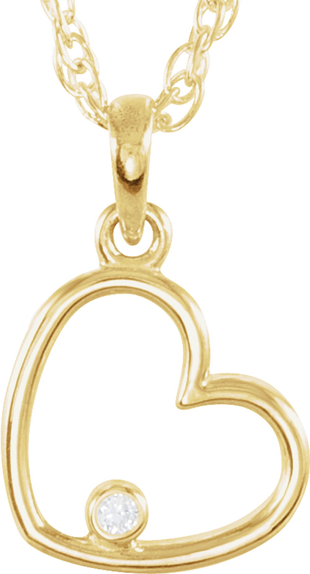 14K Yellow Gold .015 CT Natural Diamond Heart 18" Necklace