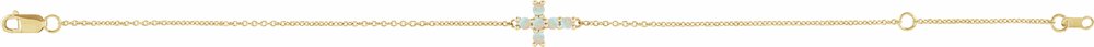 14K Yellow Gold Natural White Opal Sideways Cross 6 1/2-7 1/2" Bracelet