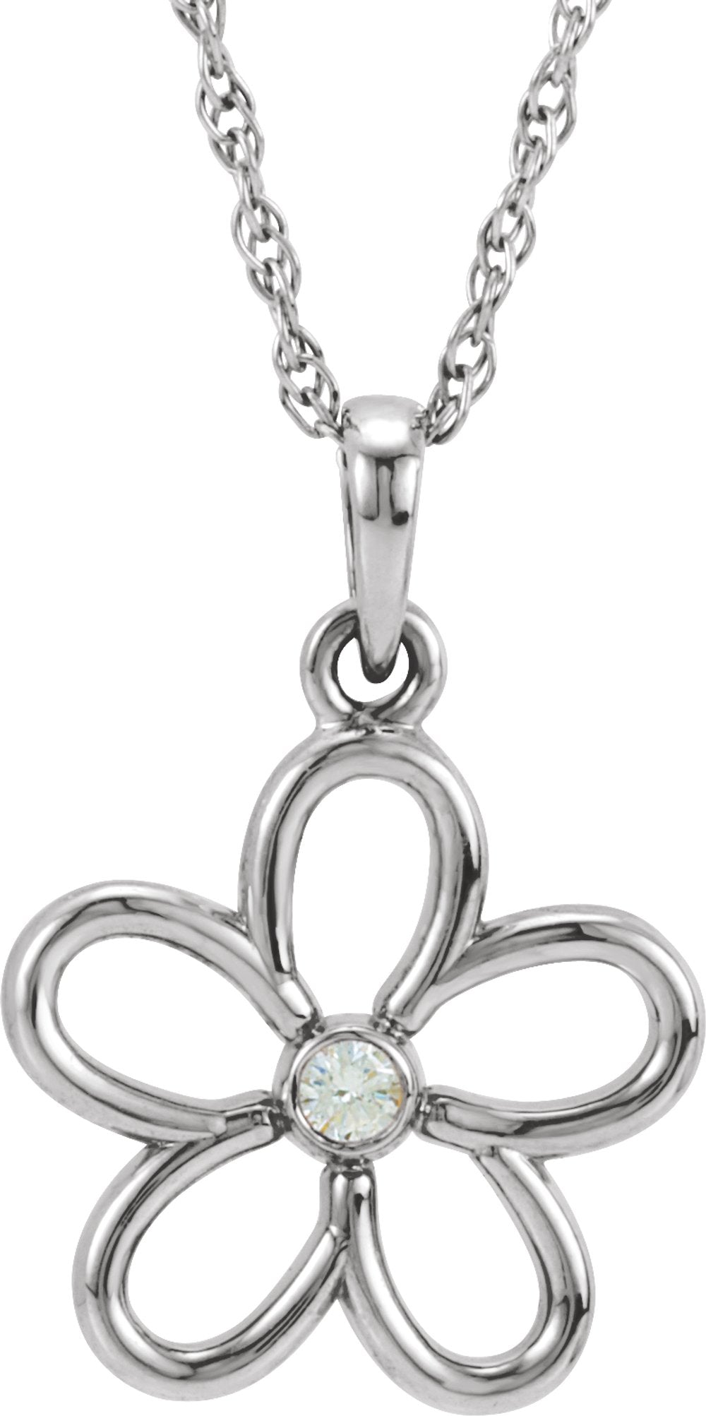 Sterling Silver .03 CT Natural Diamond Flower 18" Necklace
