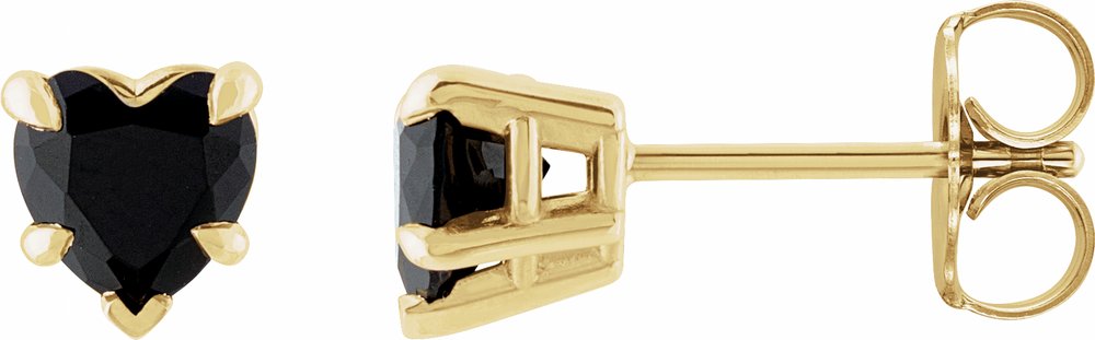 14K Yellow Gold Natural Black Onyx Stud Earrings