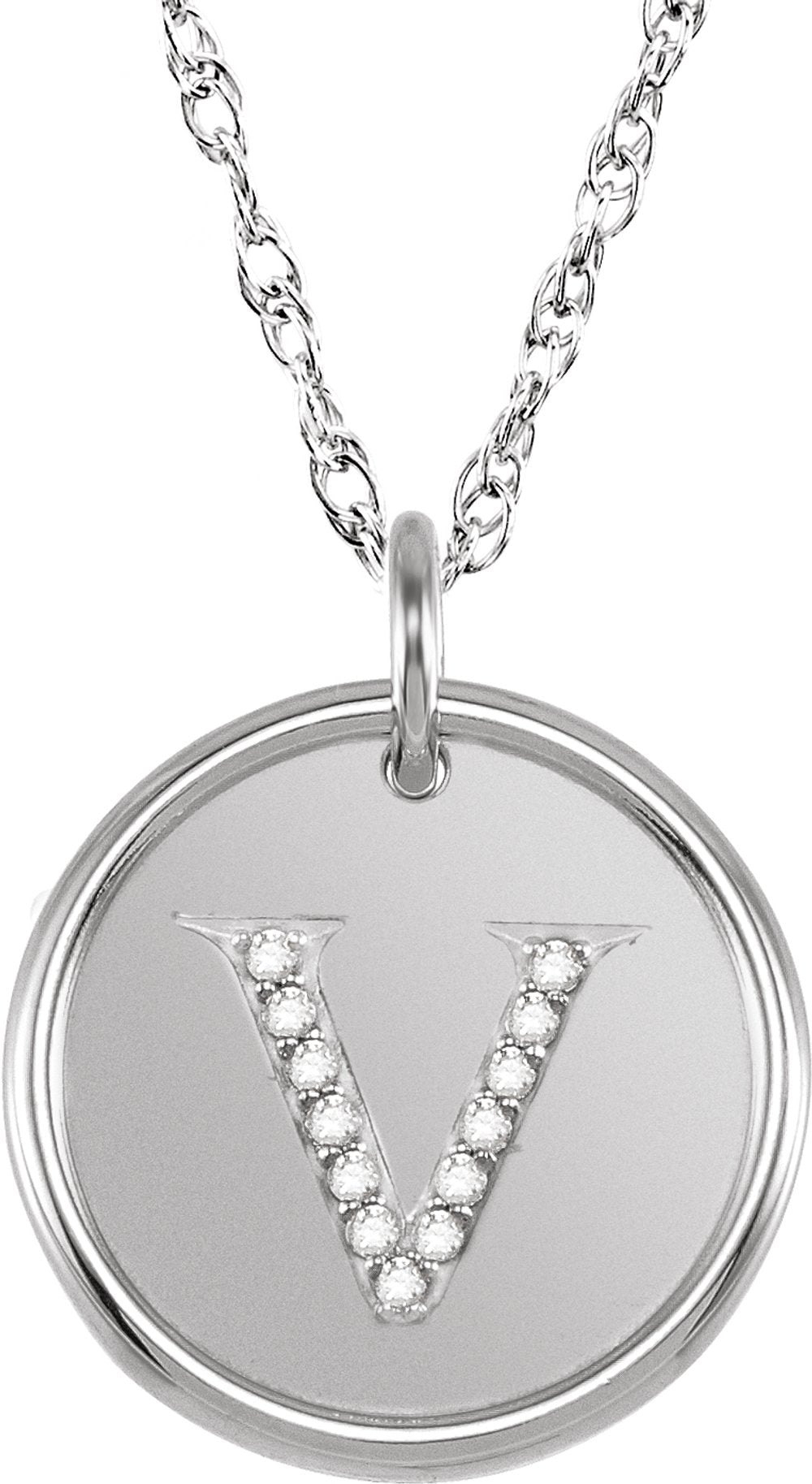 Sterling Silver .07 CTW Natural Diamond Posh Mommy® Initial V 18" Necklace