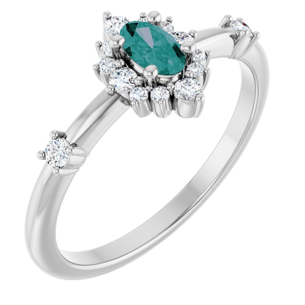 14K White Gold Lab-Grown Alexandrite & 1/6 CTW Natural Diamond Halo-Style Ring