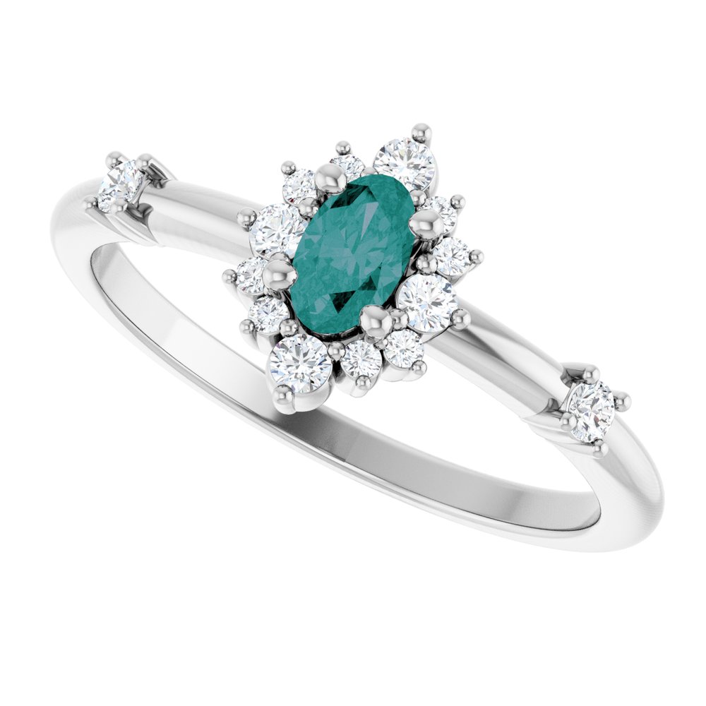 14K White Gold Lab-Grown Alexandrite & 1/6 CTW Natural Diamond Halo-Style Ring