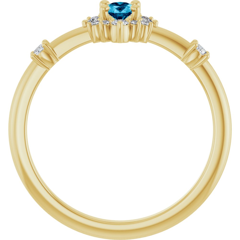 14K Yellow Natural Aquamarine & 1/6 CTW Natural Diamond Halo-Style Ring