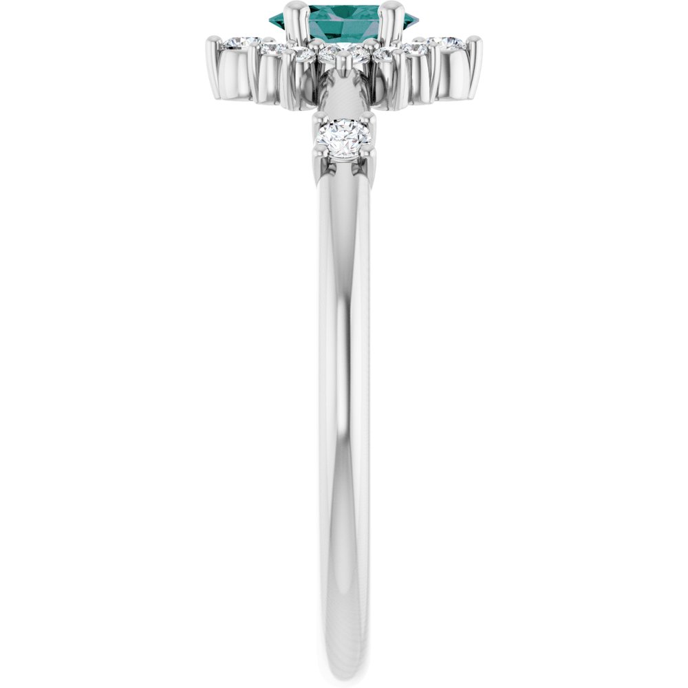 14K White Gold Lab-Grown Alexandrite & 1/6 CTW Natural Diamond Halo-Style Ring