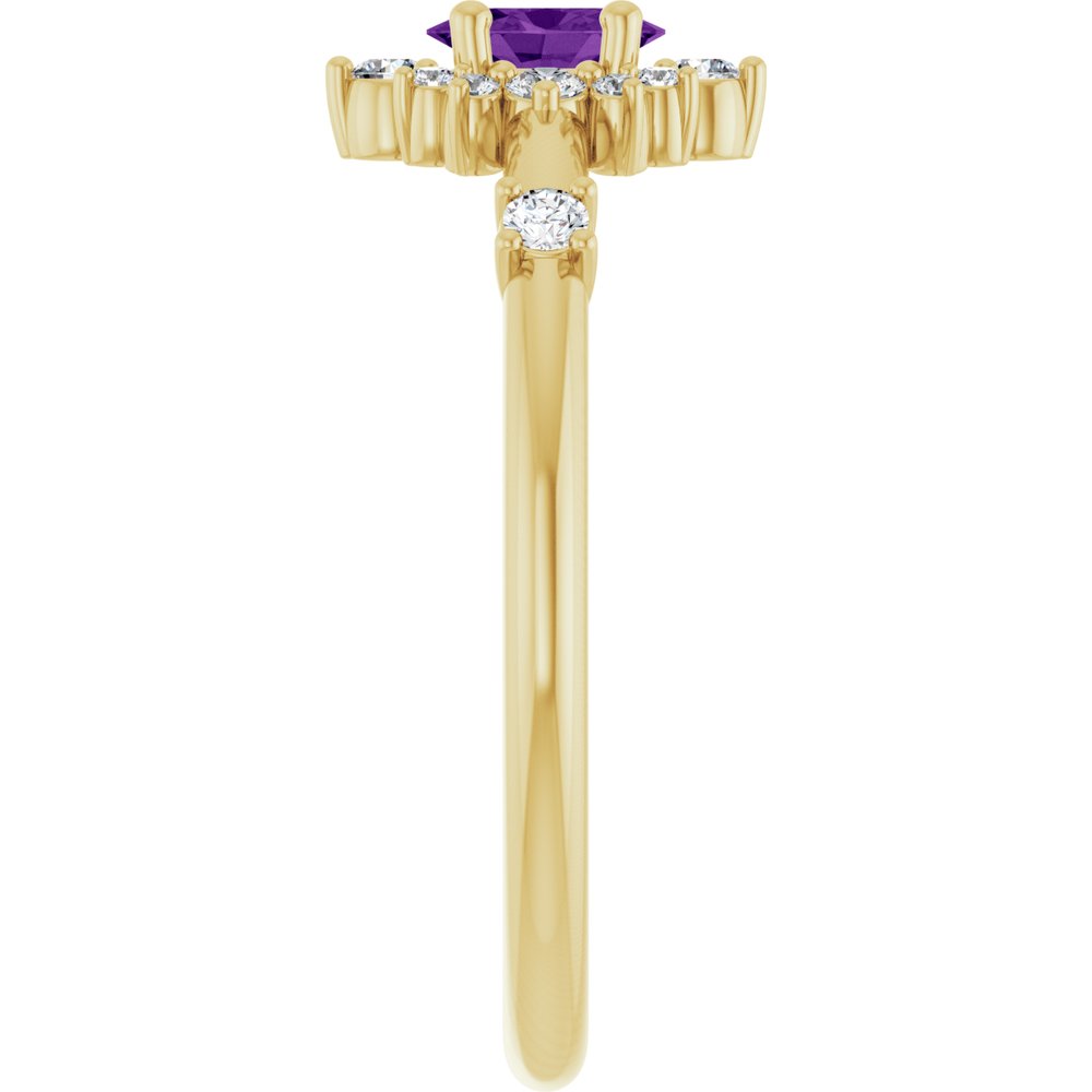 14K Yellow Natural Amethyst & 1/6 CTW Natural Diamond Halo-Style Ring