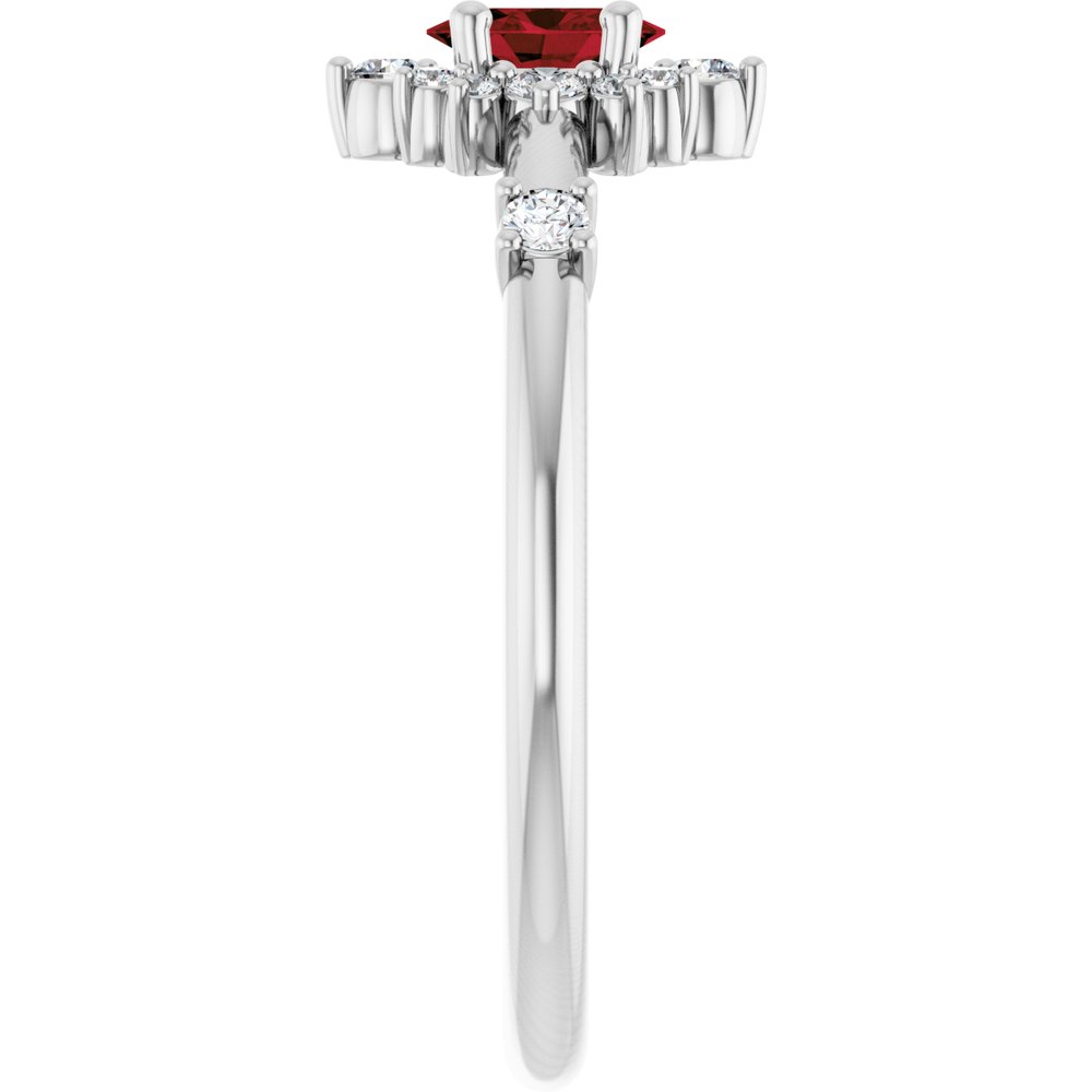 Sterling Silver Natural Mozambique Garnet & 1/6 CTW Natural Diamond Halo-Style Ring