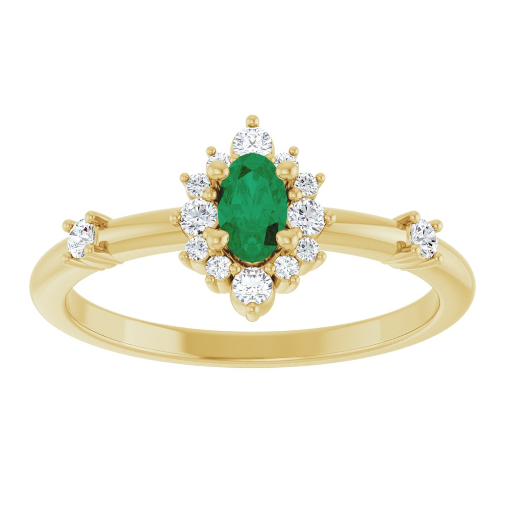 14K Yellow Gold Natural Emerald & 1/6 CTW Natural Diamond Halo-Style Ring