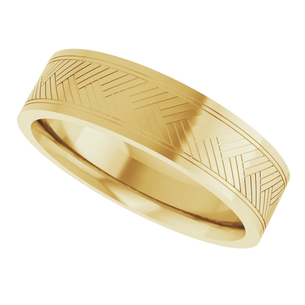 14K Yellow Gold 6 mm Grooved Tread Pattern Comfort-Fit Flat Band Size 10