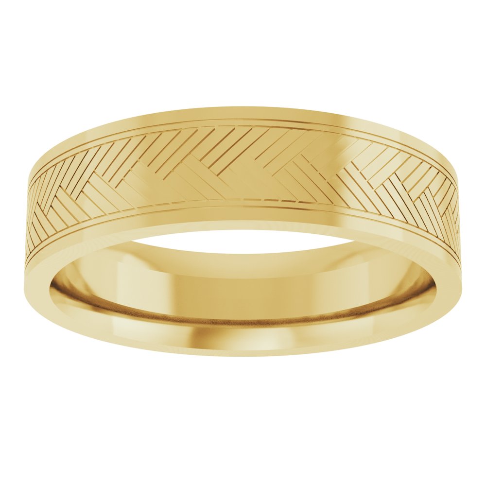 14K Yellow Gold 6 mm Grooved Tread Pattern Comfort-Fit Flat Band Size 10