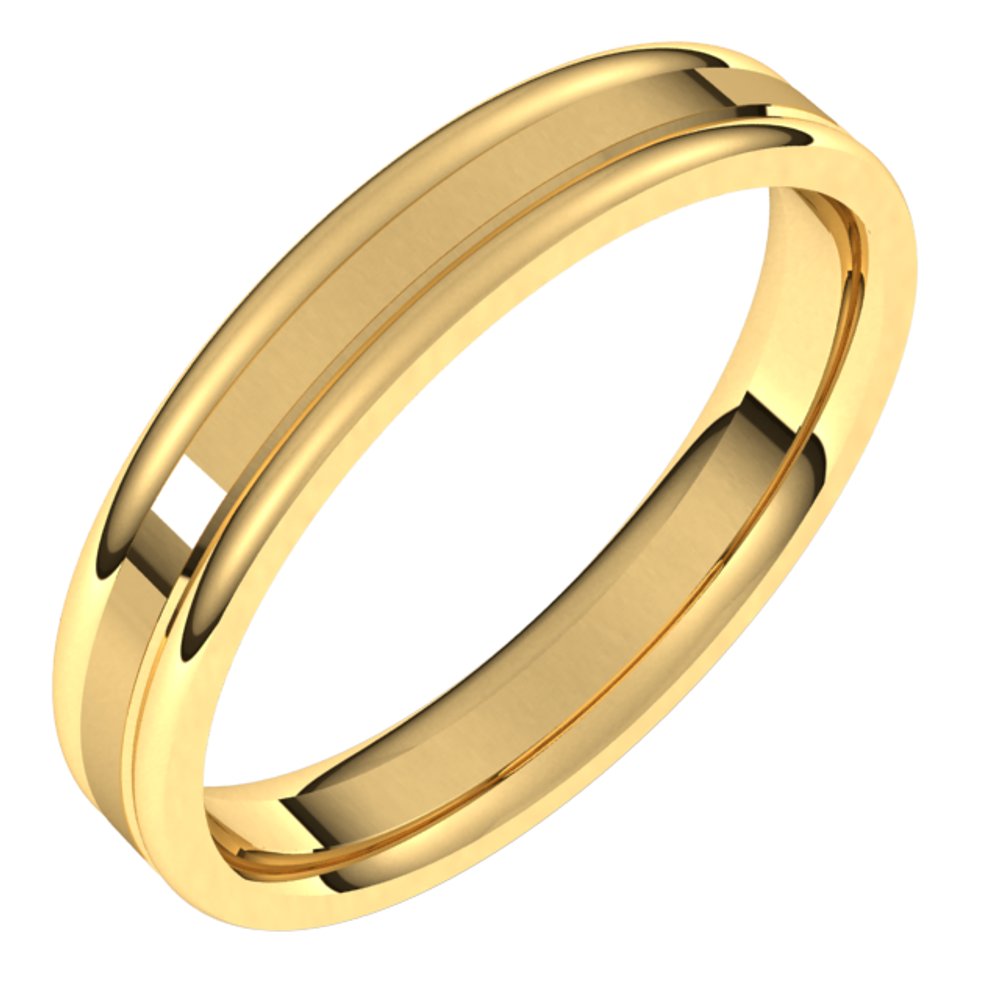 18K Yellow 4 mm Grooved Comfort-Fit Flat Band Size 10