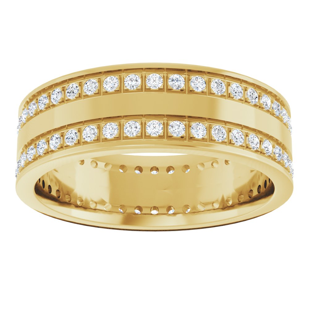 14K Yellow Gold 3/4 CTW Natural Diamond Double Row Accented Band Size 10