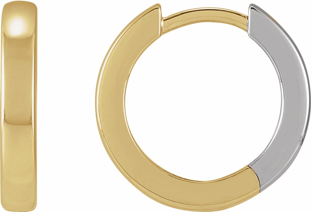 14K Yellow/White Gold Hinged 14 mm Hoop Earrings