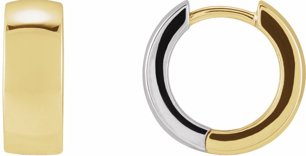 14K Yellow/White Gold 14 mm Hinged Hoop Earrings
