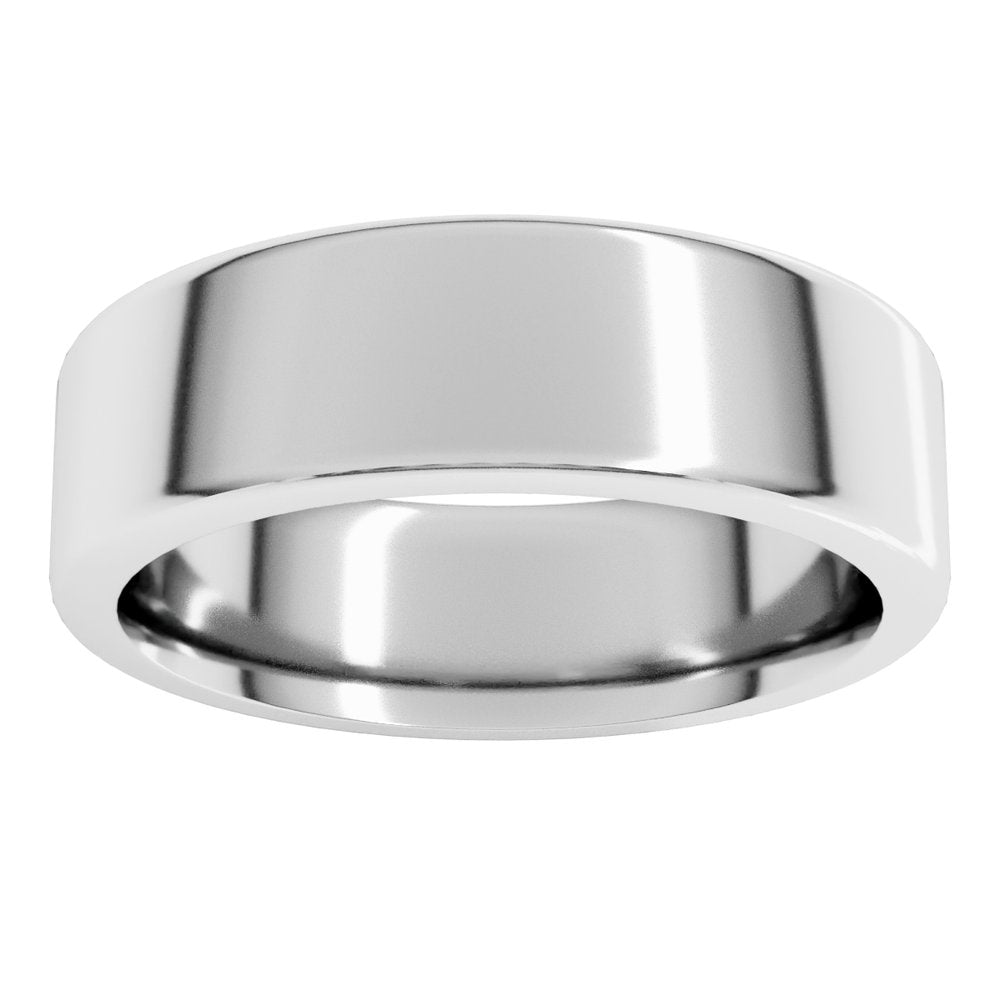 14K White Gold 7 mm Heavyweight Round-Edge Comfort-Fit Flat Band Size 8