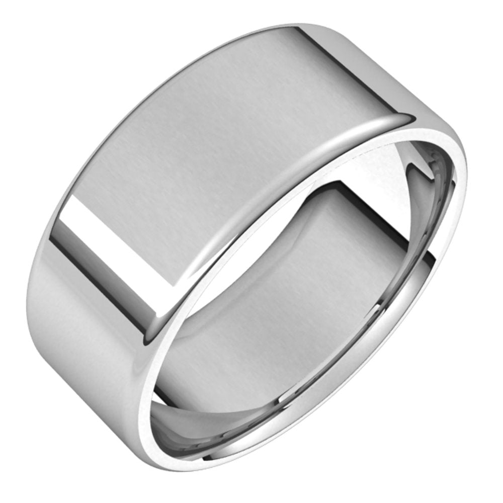 14K White 9 mm Lightweight Round-Edge Comfort-Fit Flat Band Size 9