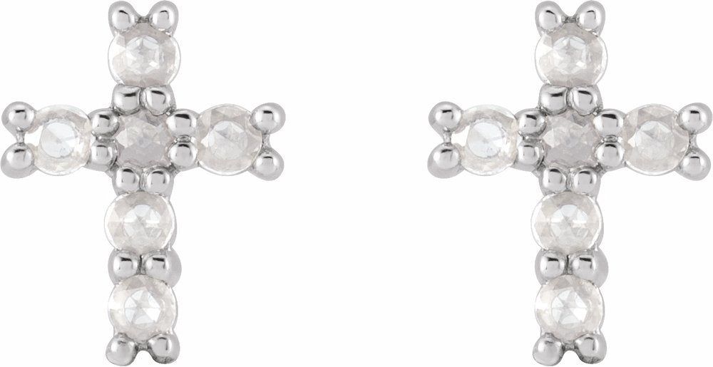 14K HT White Gold 1/5 CTW Rose-Cut Natural Diamond Cross Earings