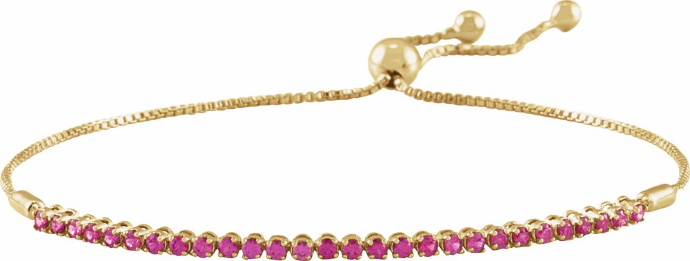 14K Yellow Gold Natural Ruby Adjustable 9 1/2" Bolo Bracelet