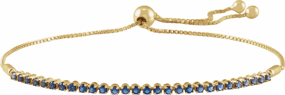 14K Yellow Gold Natural Blue Sapphire Adjustable 9 1/2" Bolo Bracelet
