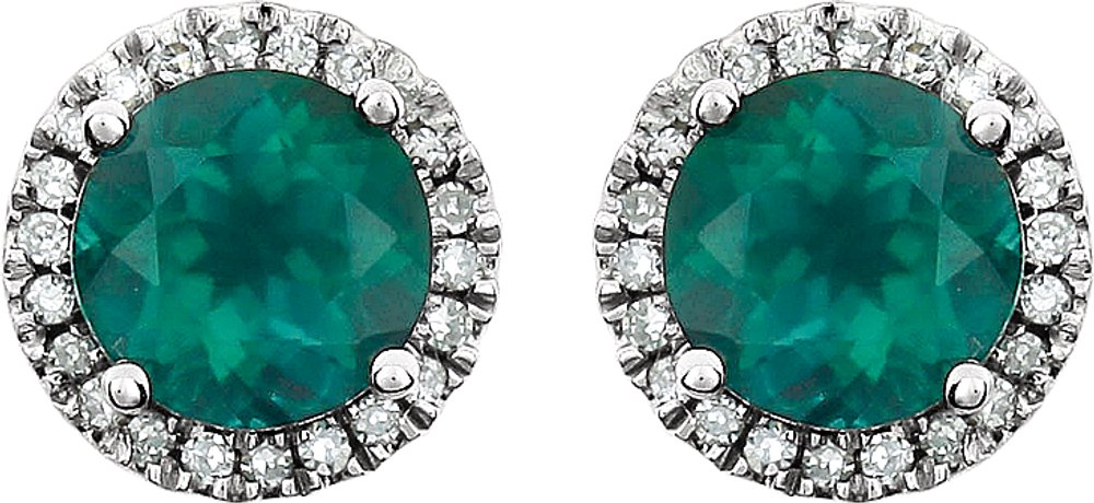 14K White Lab-Grown Emerald & 1/8 CTW Natural Diamond Earrings
