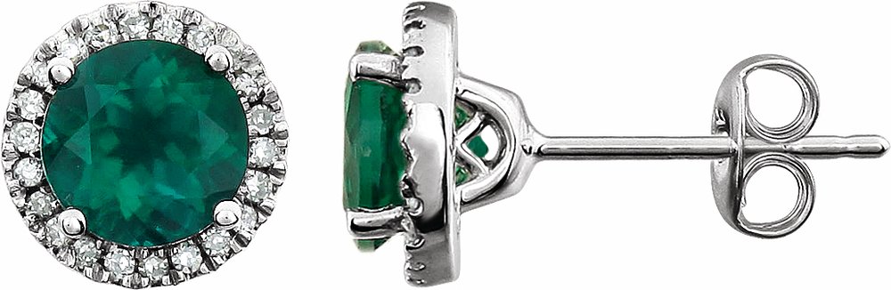 14K White Gold Lab-Grown Emerald & 1/8 CTW Natural Diamond Earrings
