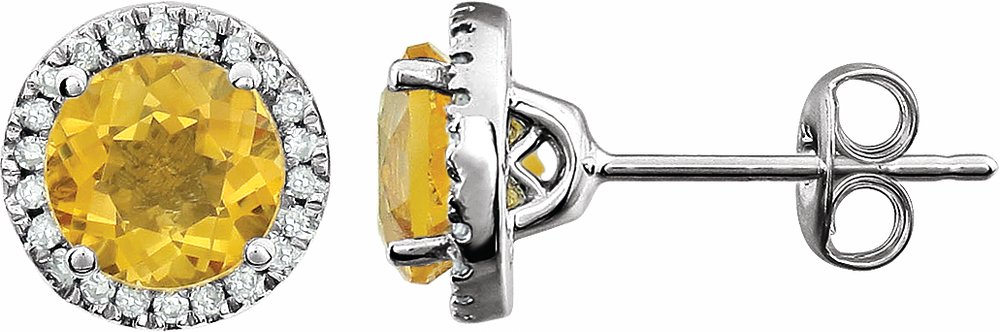 14K White Gold Natural Citrine & 1/8 CTW Natural Diamond Earrings
