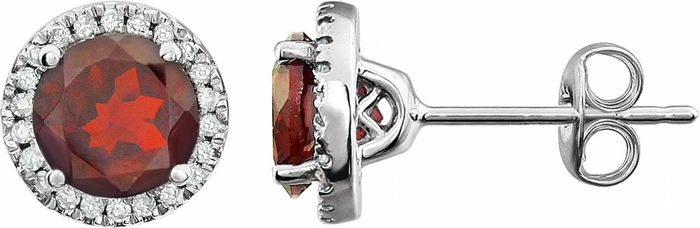 14K White Gold Natural Mozambique Garnet & 1/8 CTW Natural Diamond Earrings
