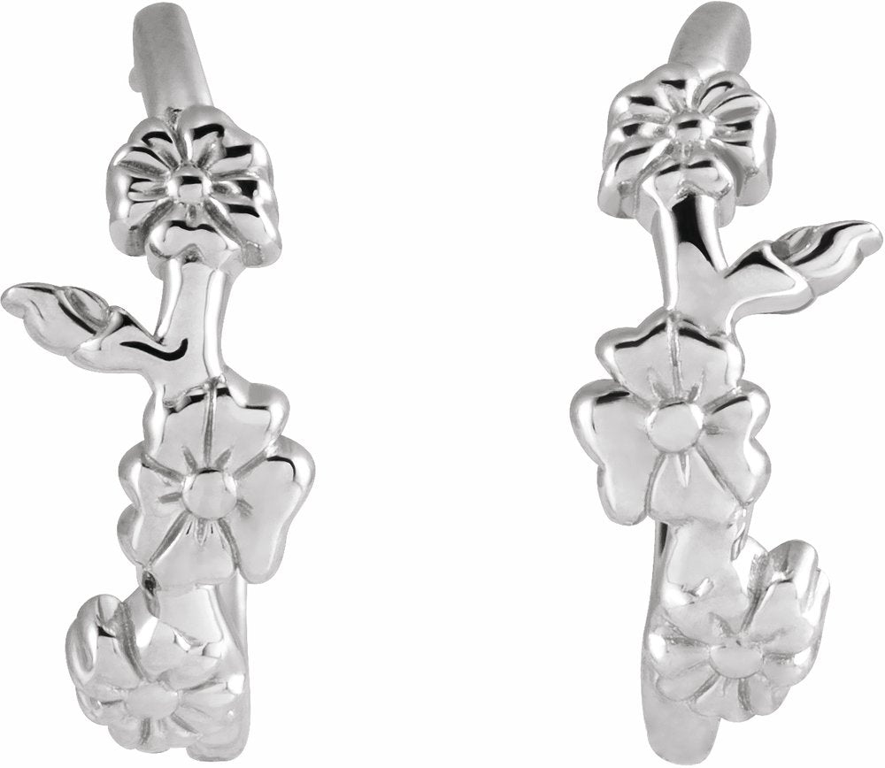 Sterling Silver Floral Hoop Earrings