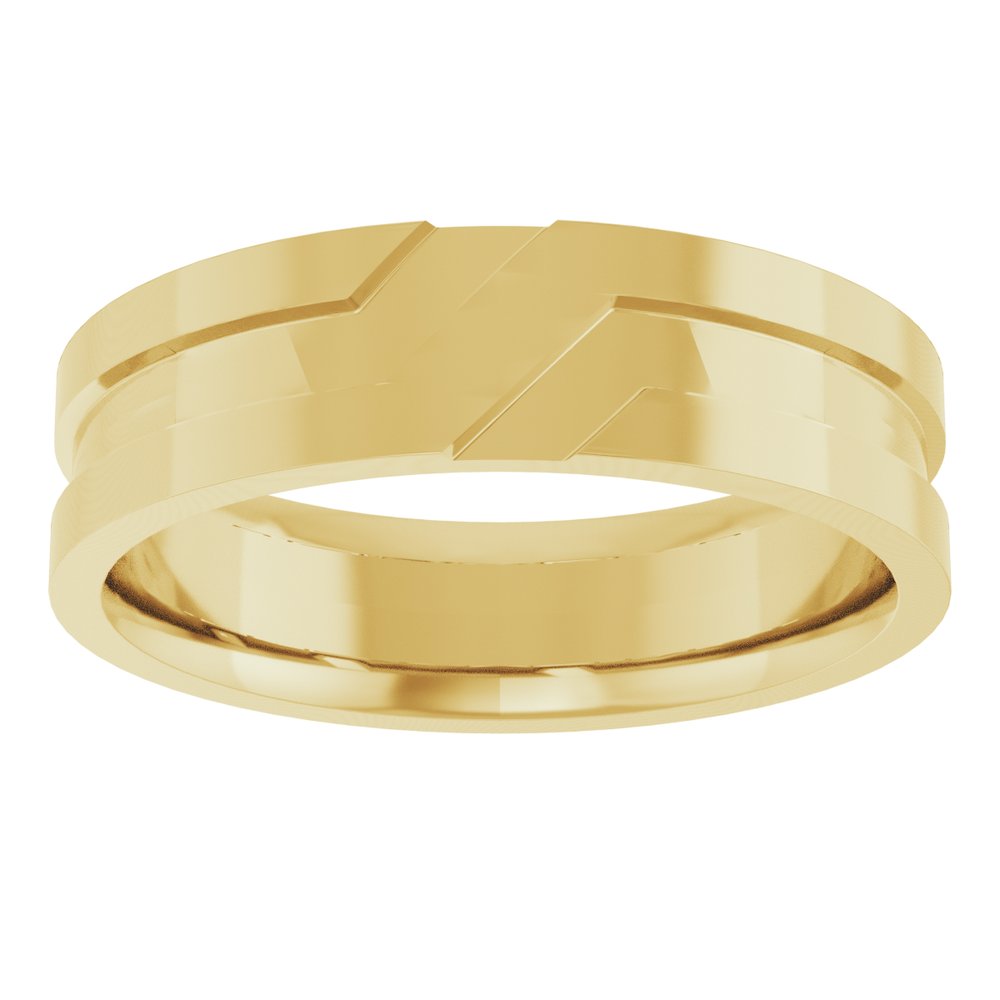 14K Yellow Gold 6 mm Grooved Comfort-Fit Flat Band