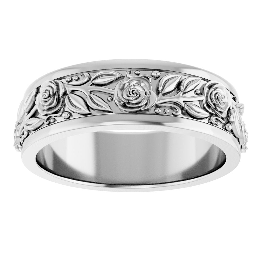 Sterling Silver 7 mm Floral Flat Band Size 10