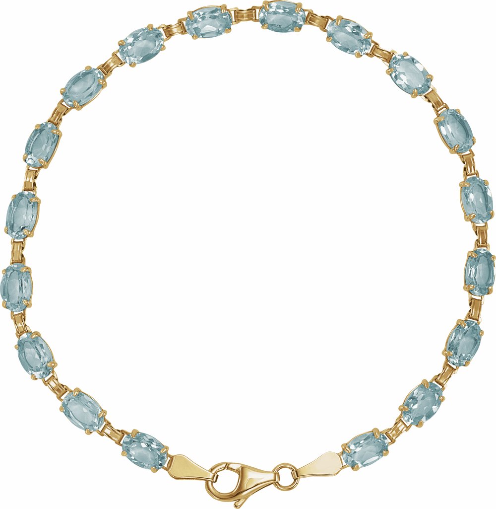 14K Yellow Gold Natural Sky Blue Topaz 7.25" Bracelet