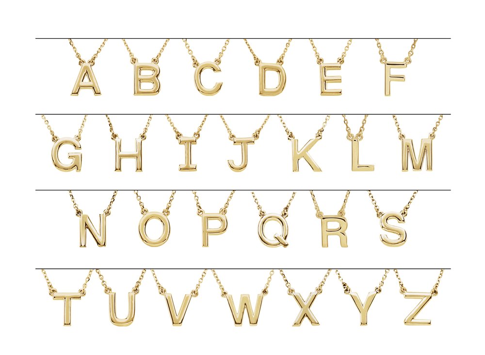 14K White Block Initial L 16" Necklace